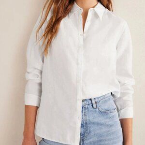 Boden Relaxed White Linen Long Sleeve Shirt, Size 16/18L